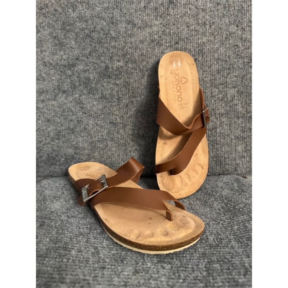 Yokono Ibiza 013 Brown Leather Thong Sandals Made in Spain Toe Loop Buckle 8 - Picture 2 of 9